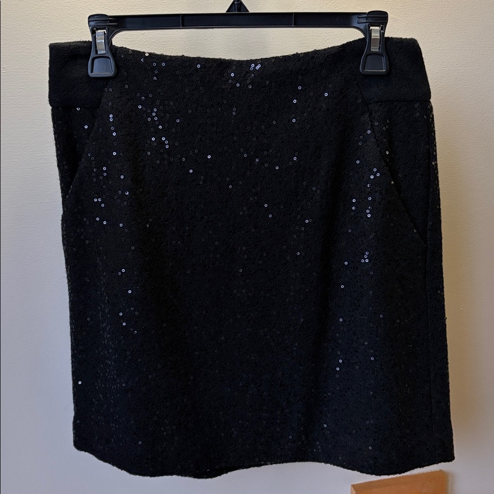Ann Taylor LOFT Black Sequin Wool Blend Lined w Pockets Mini Skirt Size 4 - 6